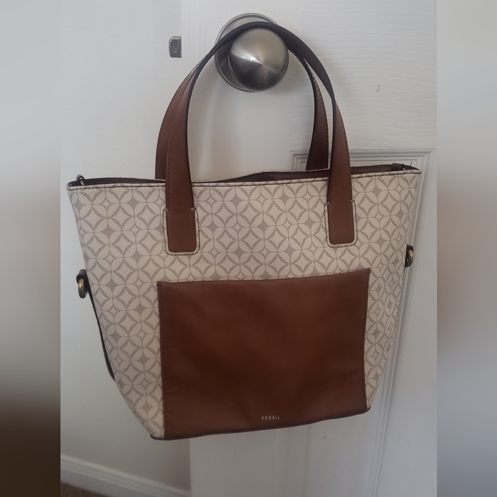 Fossil Darby Satchel Print Leather Shoulder Bag